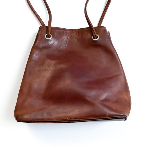 Vintage Western Brown Leather Hobo Bag with Calfskin Cross and Braided Details - Picture 6 of 7